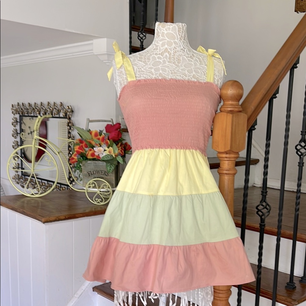 City Triangles mukticolored layer smocked dress